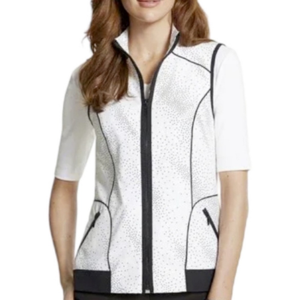 Zenergy by Chico's Neema White Black Dot Zip Up Vest Athleisure Golf Sporty S1 M